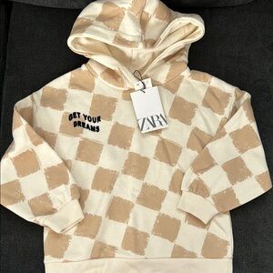 NWT Zara Beige Checkered Hoodie